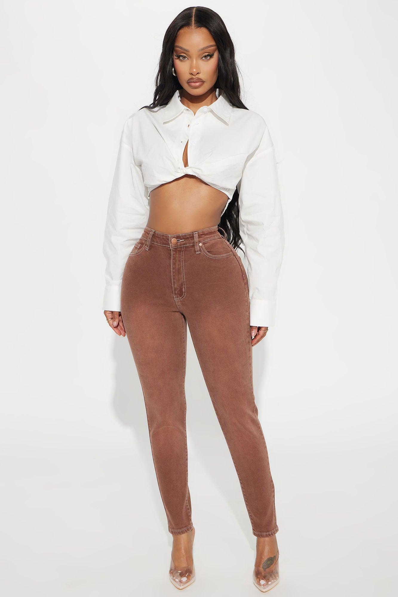 Give It A Shot Stretch Skinny Jeans - Brown Product Image