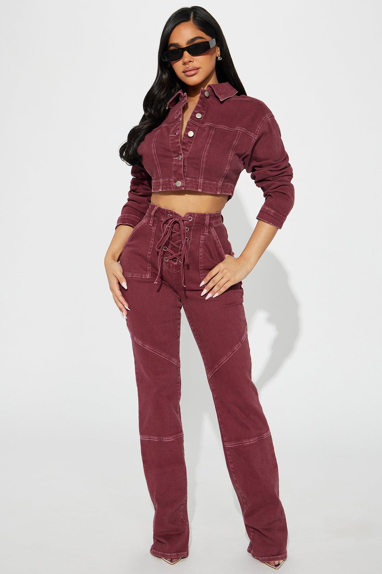 Bordeaux Stretch Denim Jacket - Wine Product Image