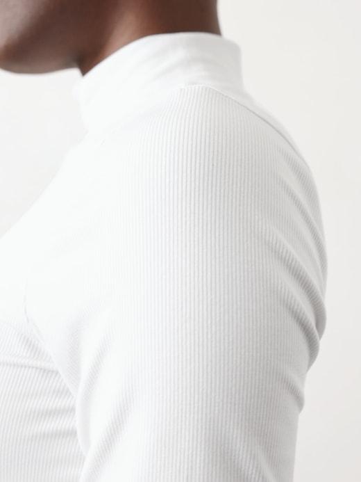 Signature Rib Mock Neck Elbow Sleeve Tee Product Image