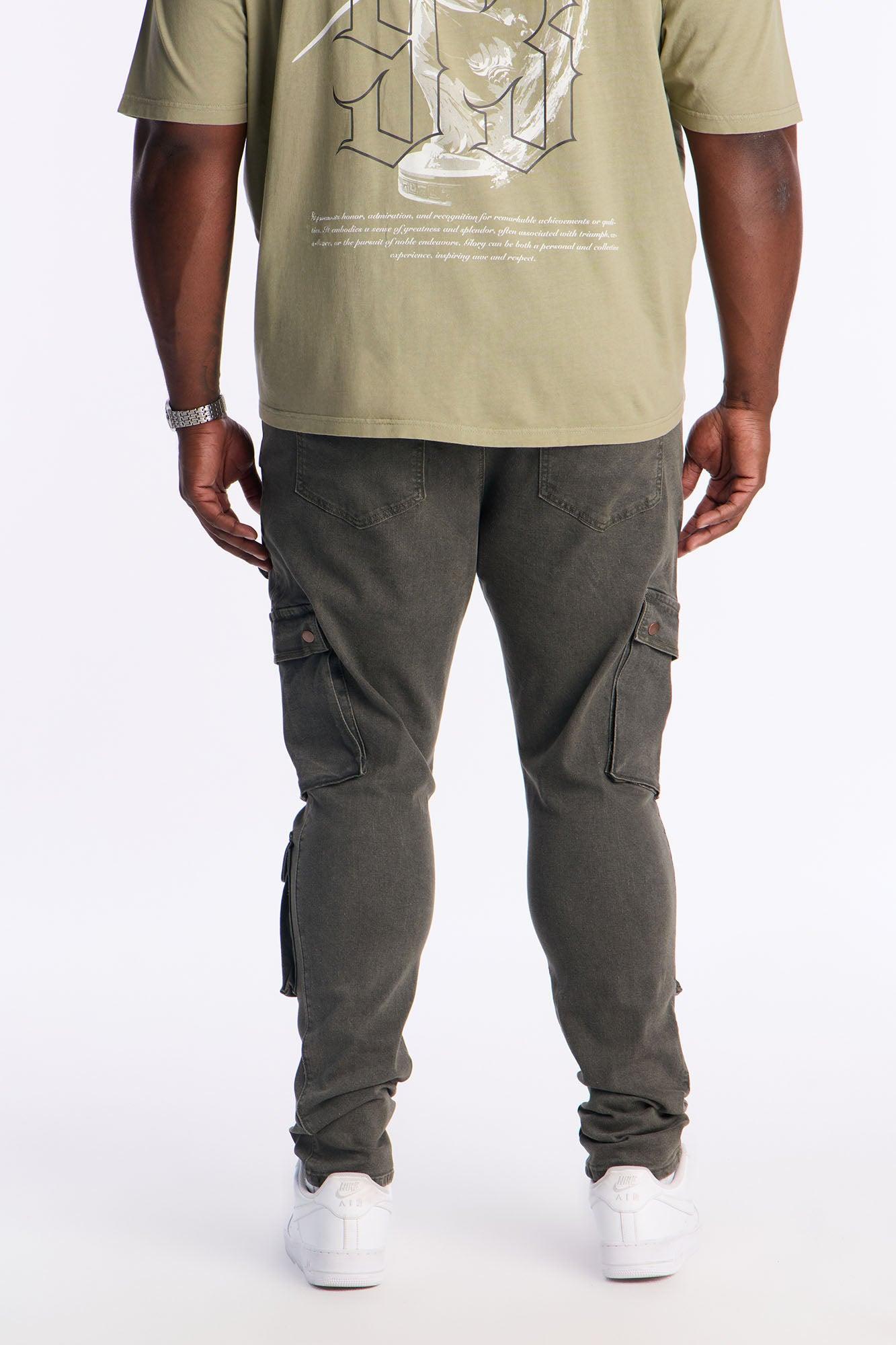 Stacked Skinny Back To Back Cargo Jean - Olive Product Image