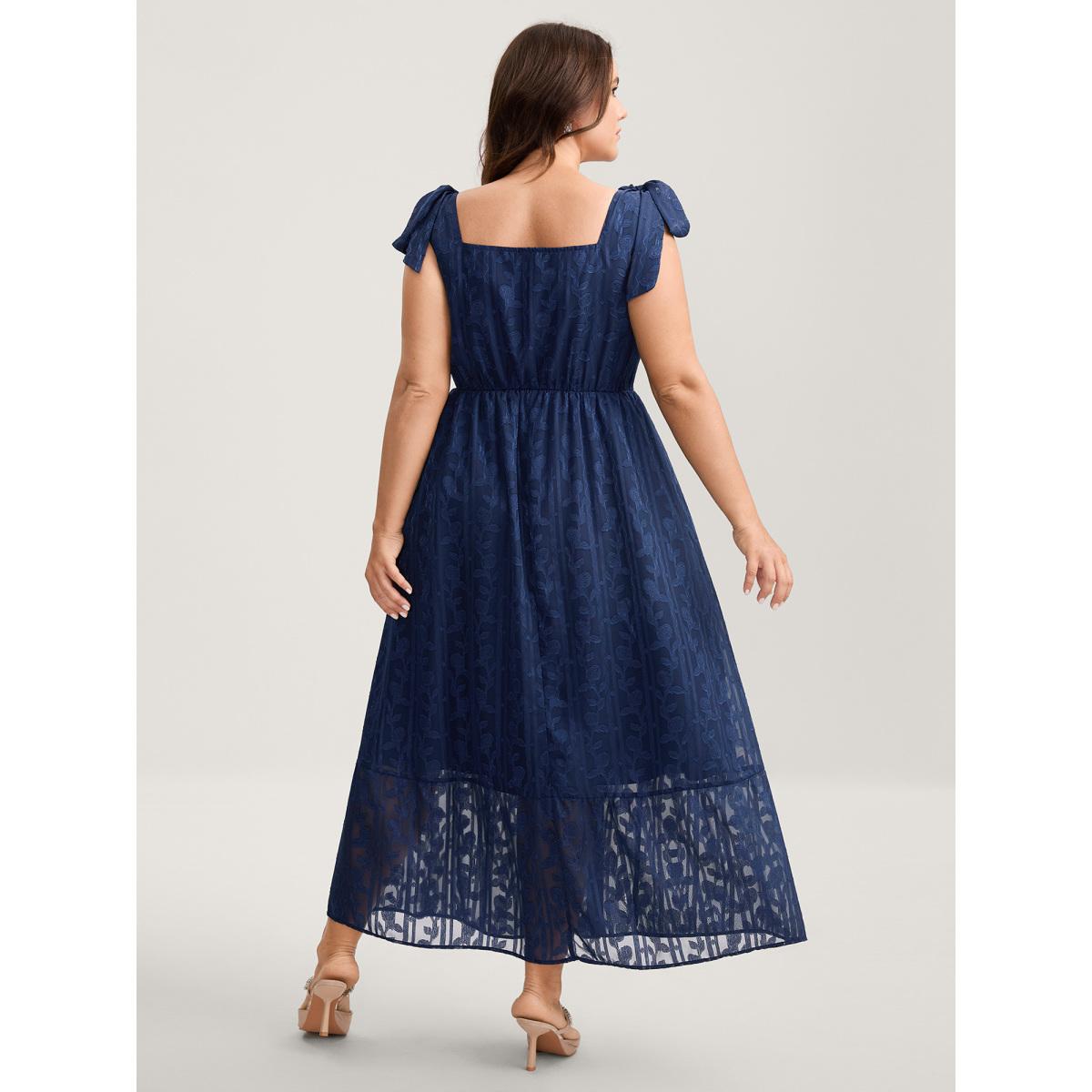 Plus Size Textured Shoulder Tie Cami Midi Dress DarkBlue Women Heart neckline Sleeveless Curvy BloomChic 30/6X Product Image