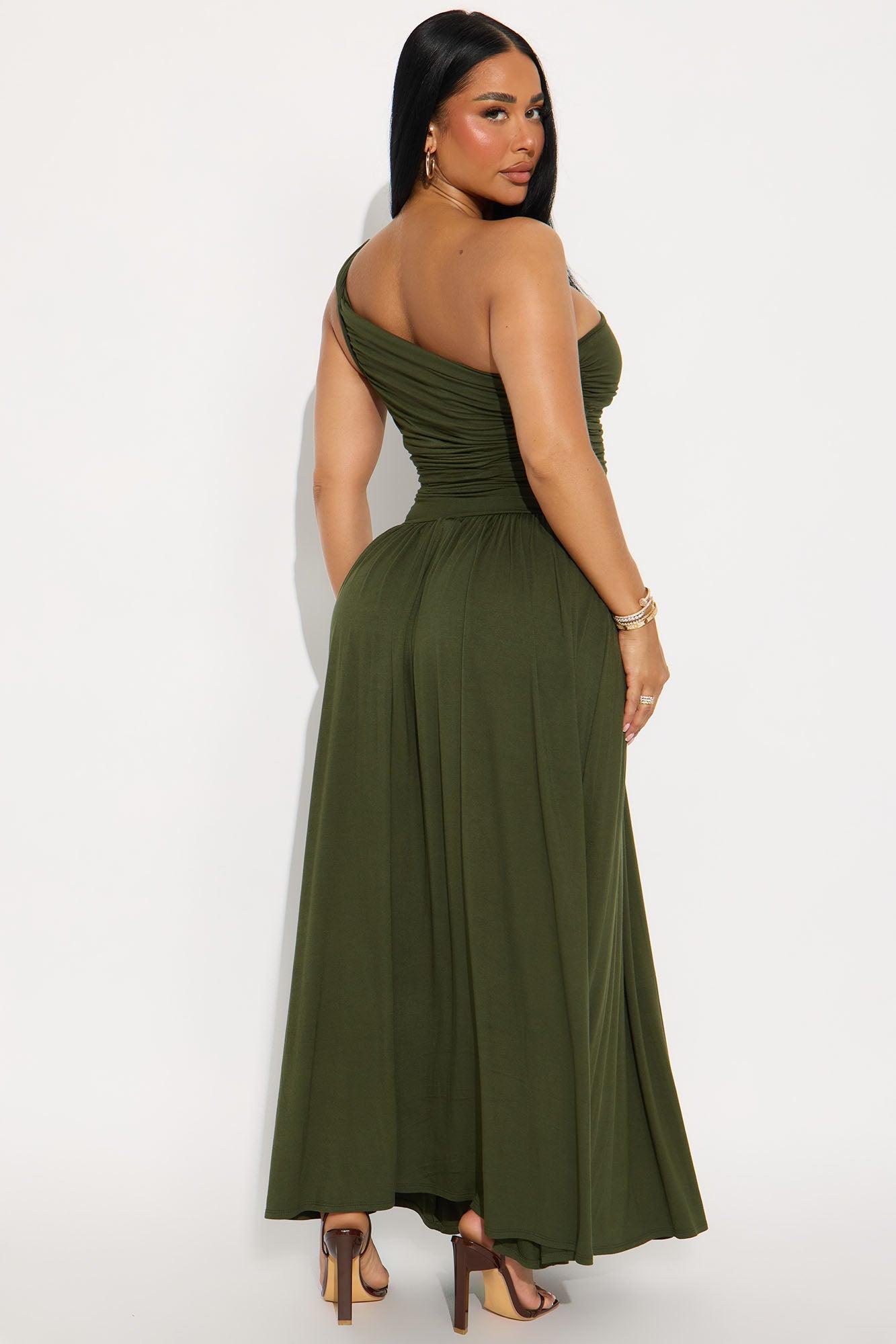 Serene Dreams One Shoulder Maxi Dress - Olive Female Product Image