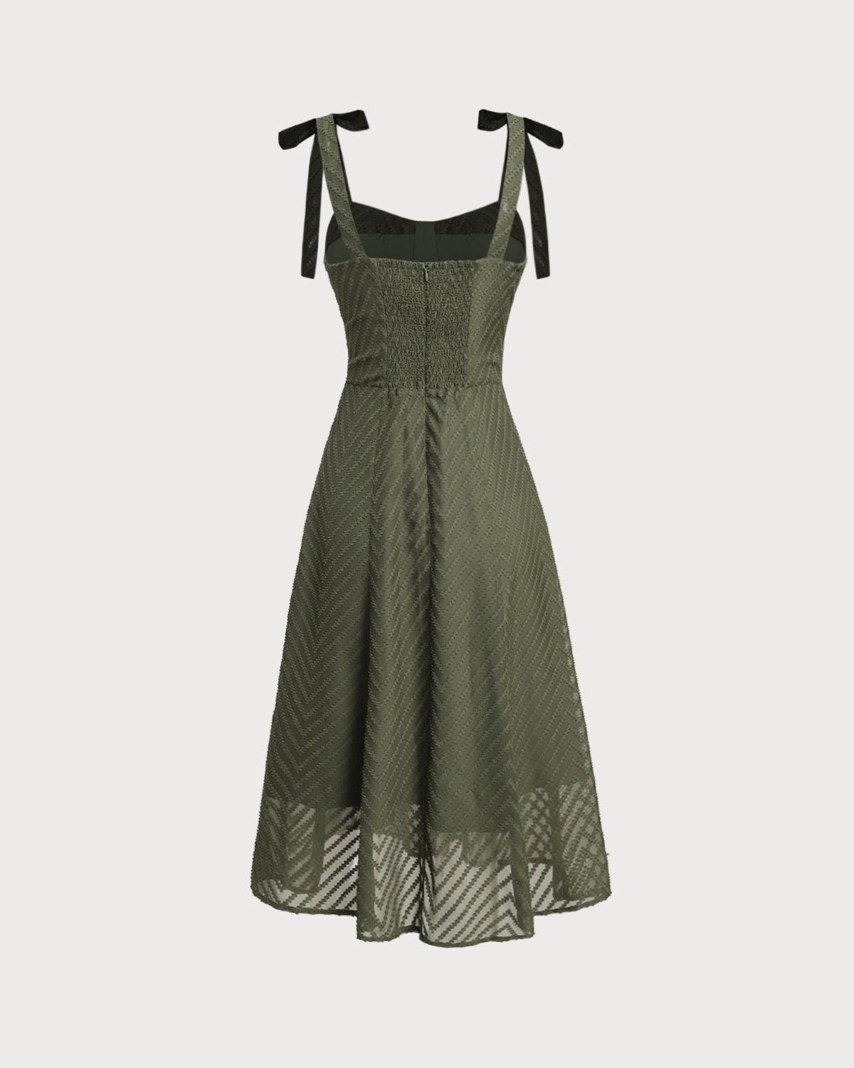 Green Sweetheart Neck Tie Strap Midi Dress Product Image