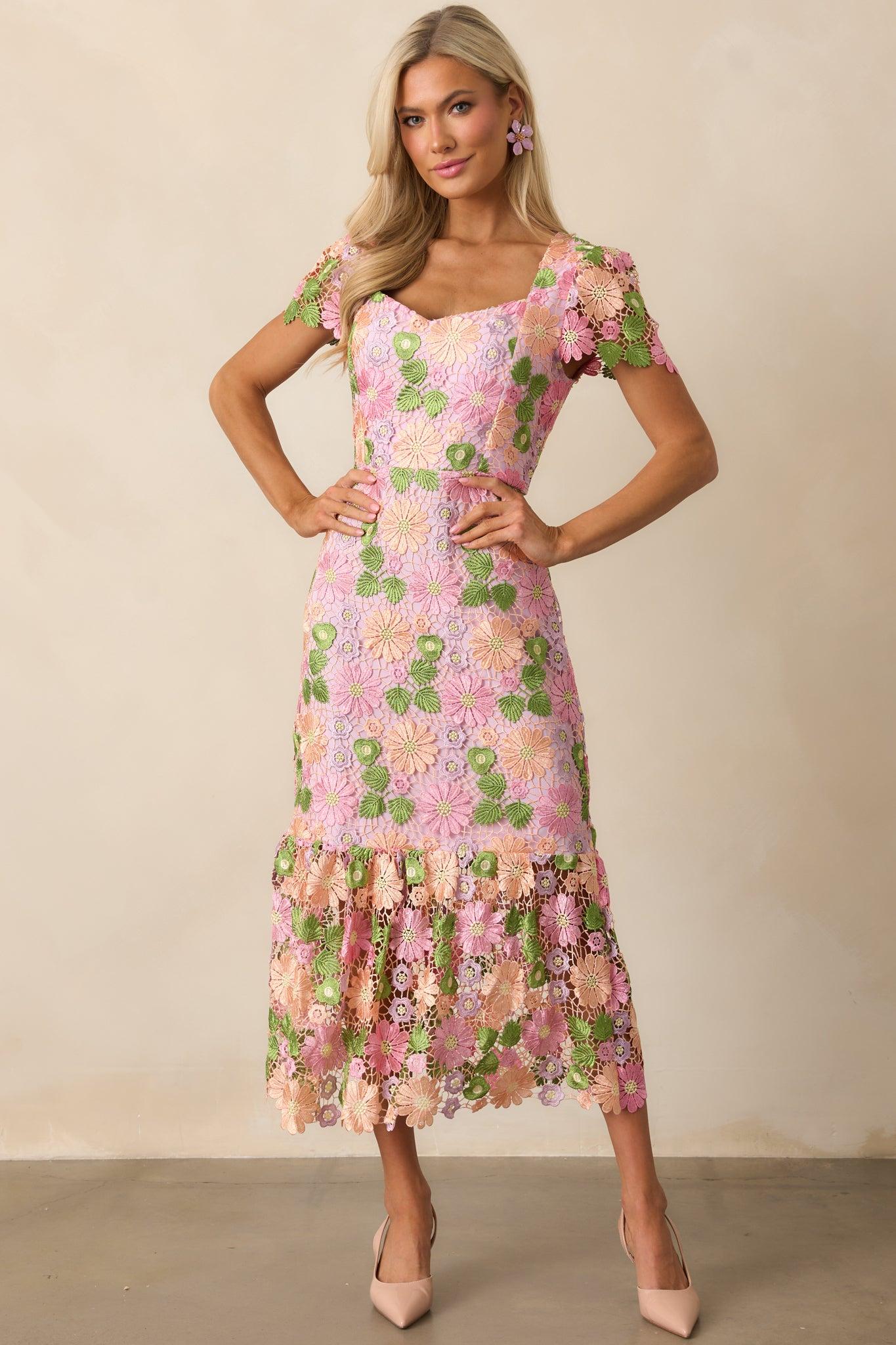 My Debut Lavender Embroidered Floral Midi Dress Product Image