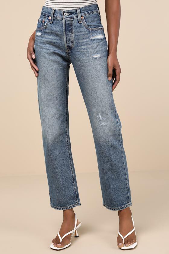 501 '90s Medium Wash Distressed Mid-Rise Straight Leg Jeans Product Image