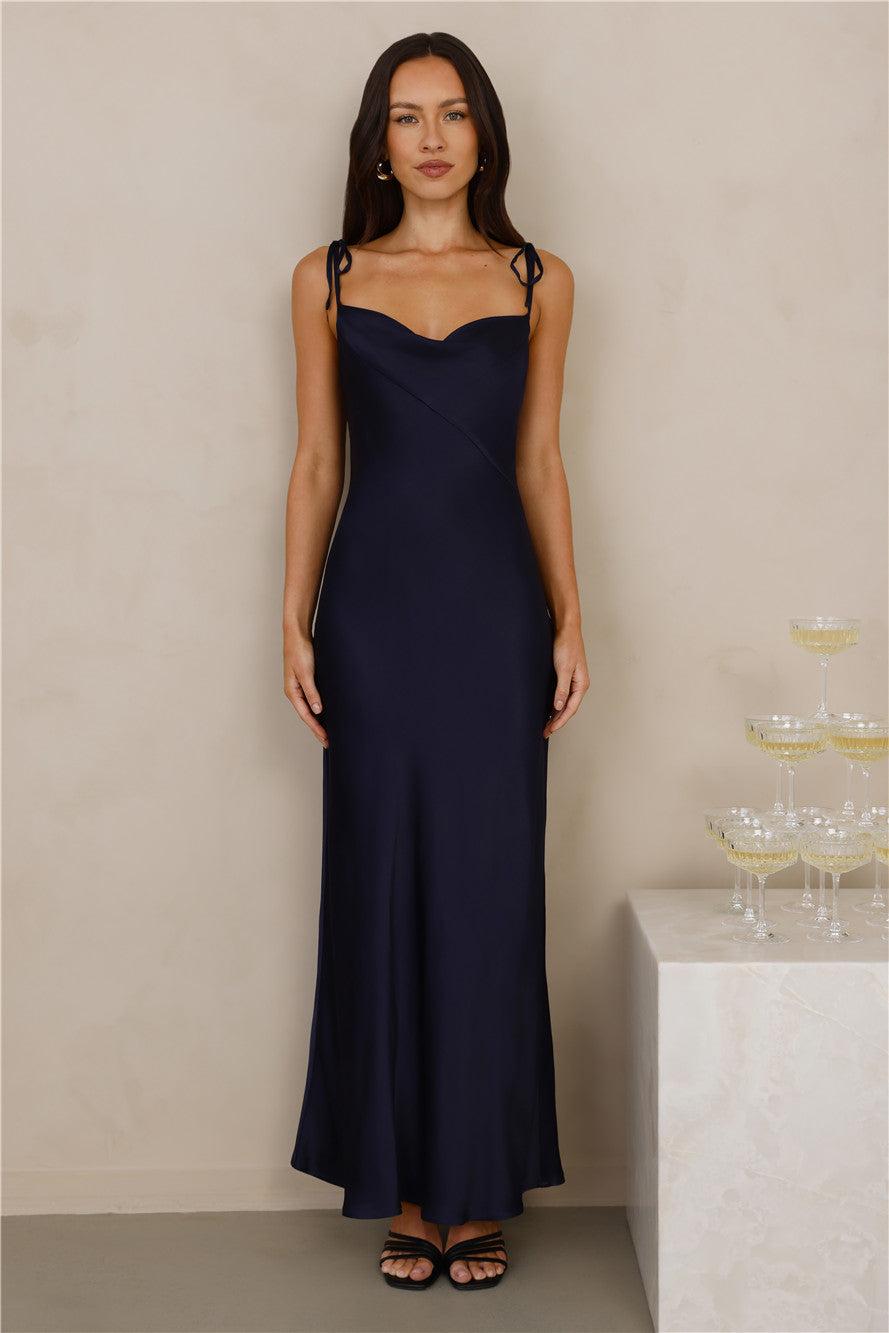 The Penelope Cowl Satin Maxi Dress Navy Product Image