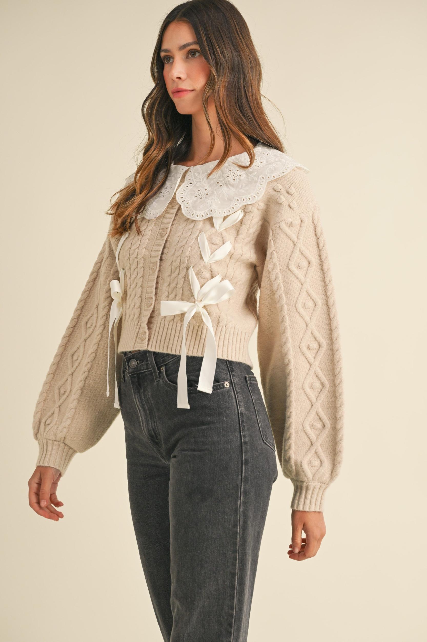 Lovely Collar Cable Knit Cardigan Product Image