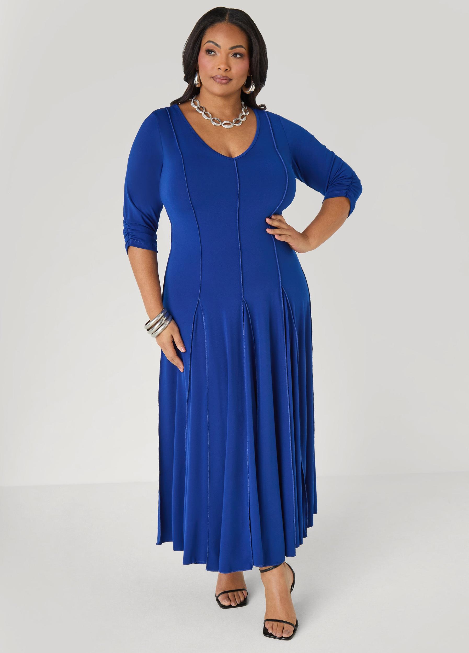 Ruched Sleeve Seamed Maxi Dress Product Image