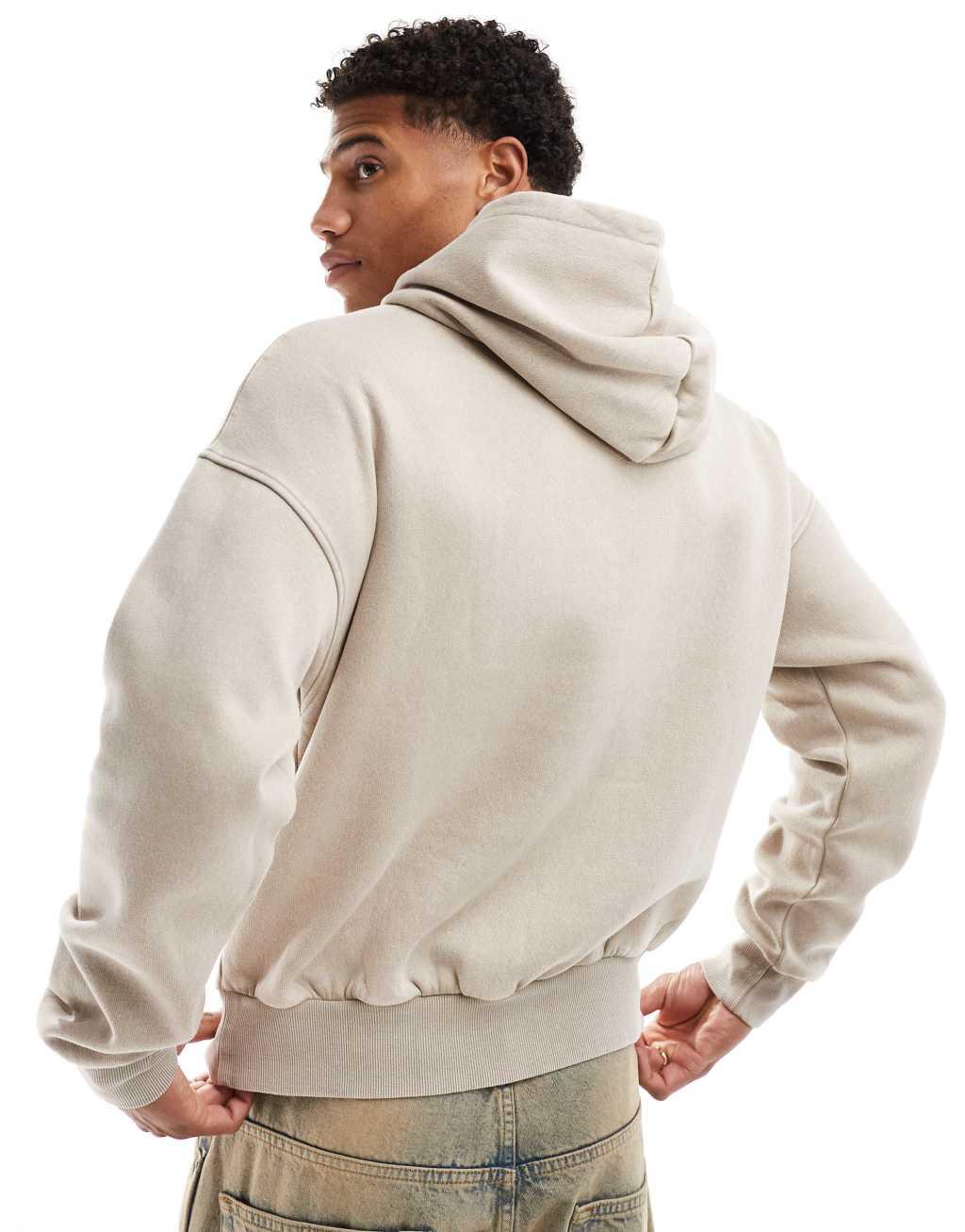 ADPT oversized acid wash hoodie in beige Product Image