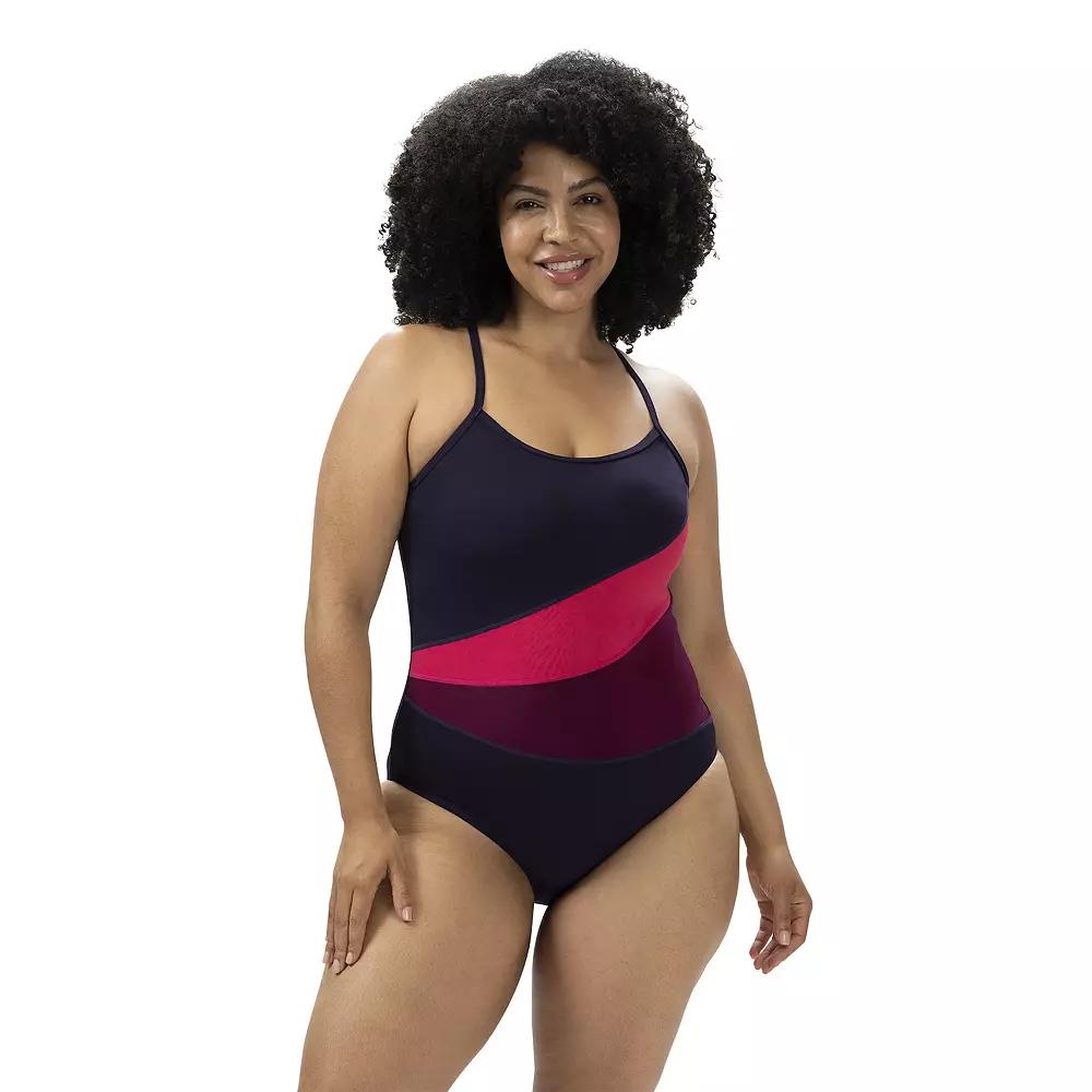 Women's Dolfin Aquashape Color Block One-Piece Swimsuit, Size: 8, Black Product Image