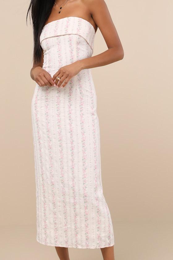 Cosetta Ivory Floral Strapless Midi Dress Product Image