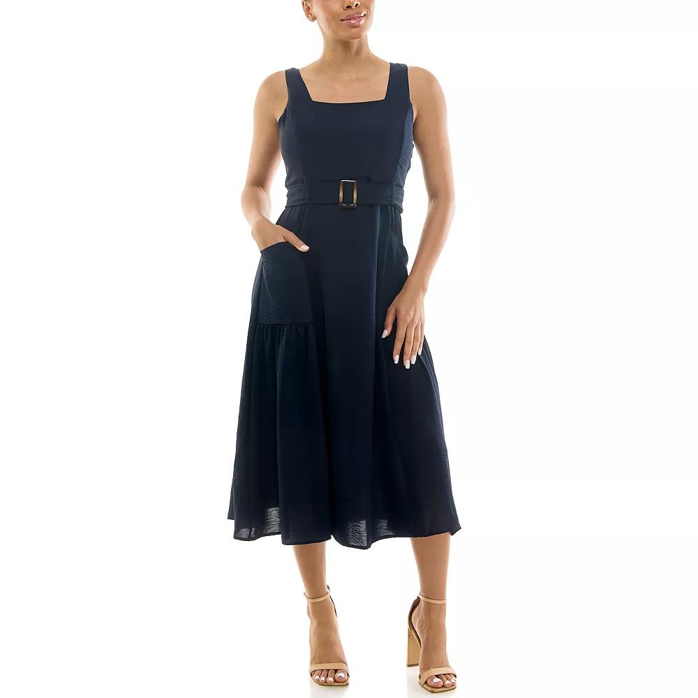 Women's Nina Leonard Square Neck Self Sash Dress,  Product Image