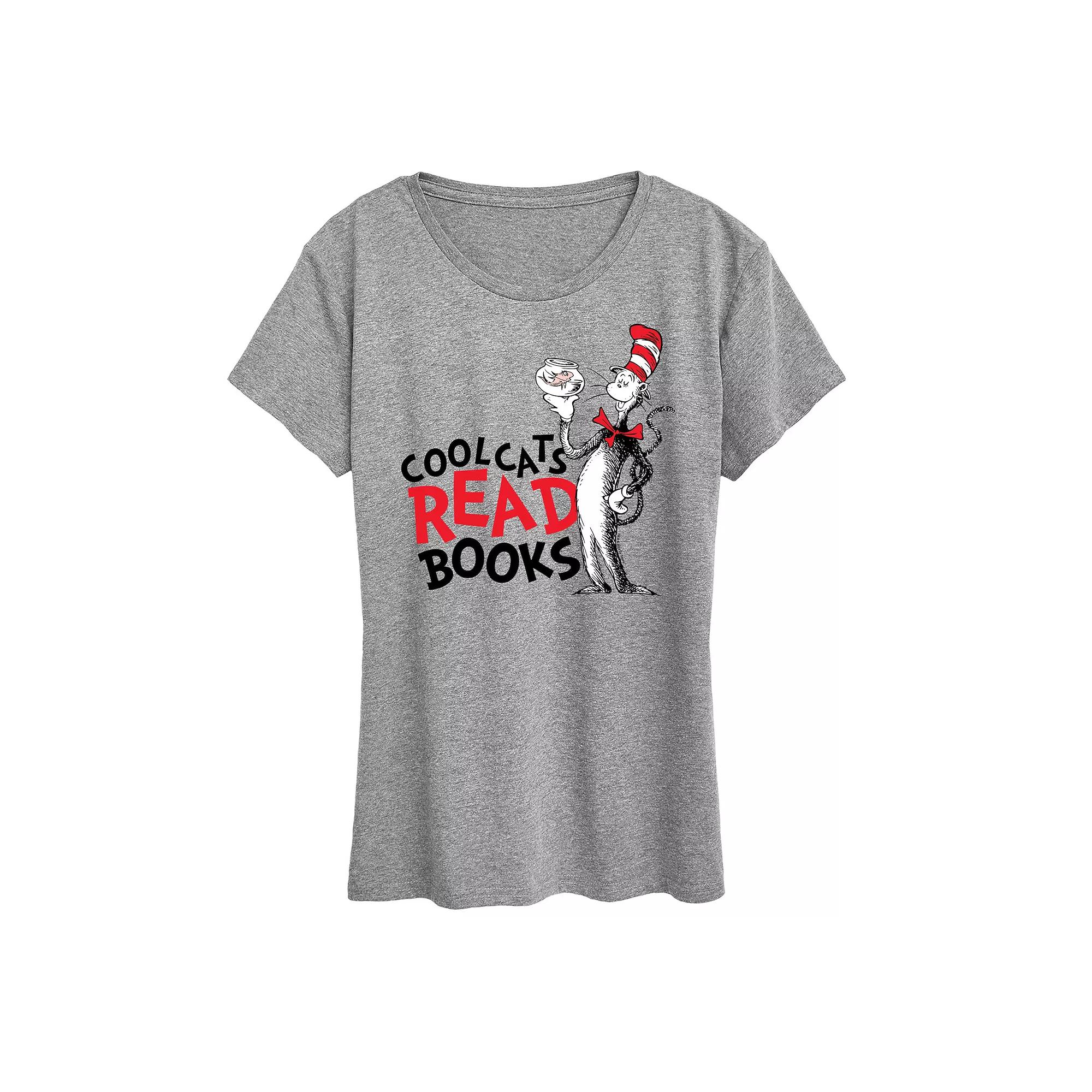 Womens Dr. Seuss Cool Cats Read Books Graphic Tee Grey Gray Product Image