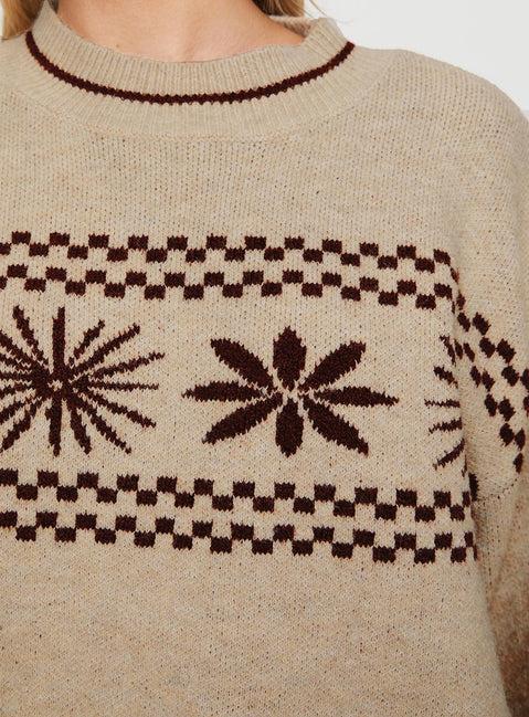 Anok Graphic Sweater Cream / Brown Product Image