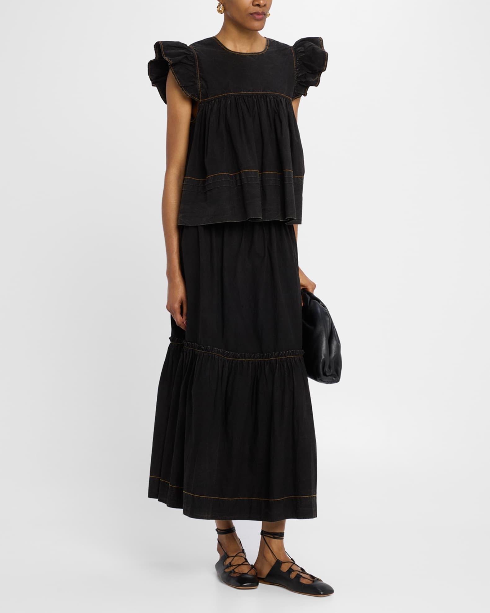 Garment-Dyed Flutter-Sleeve Babydoll Top  Product Image