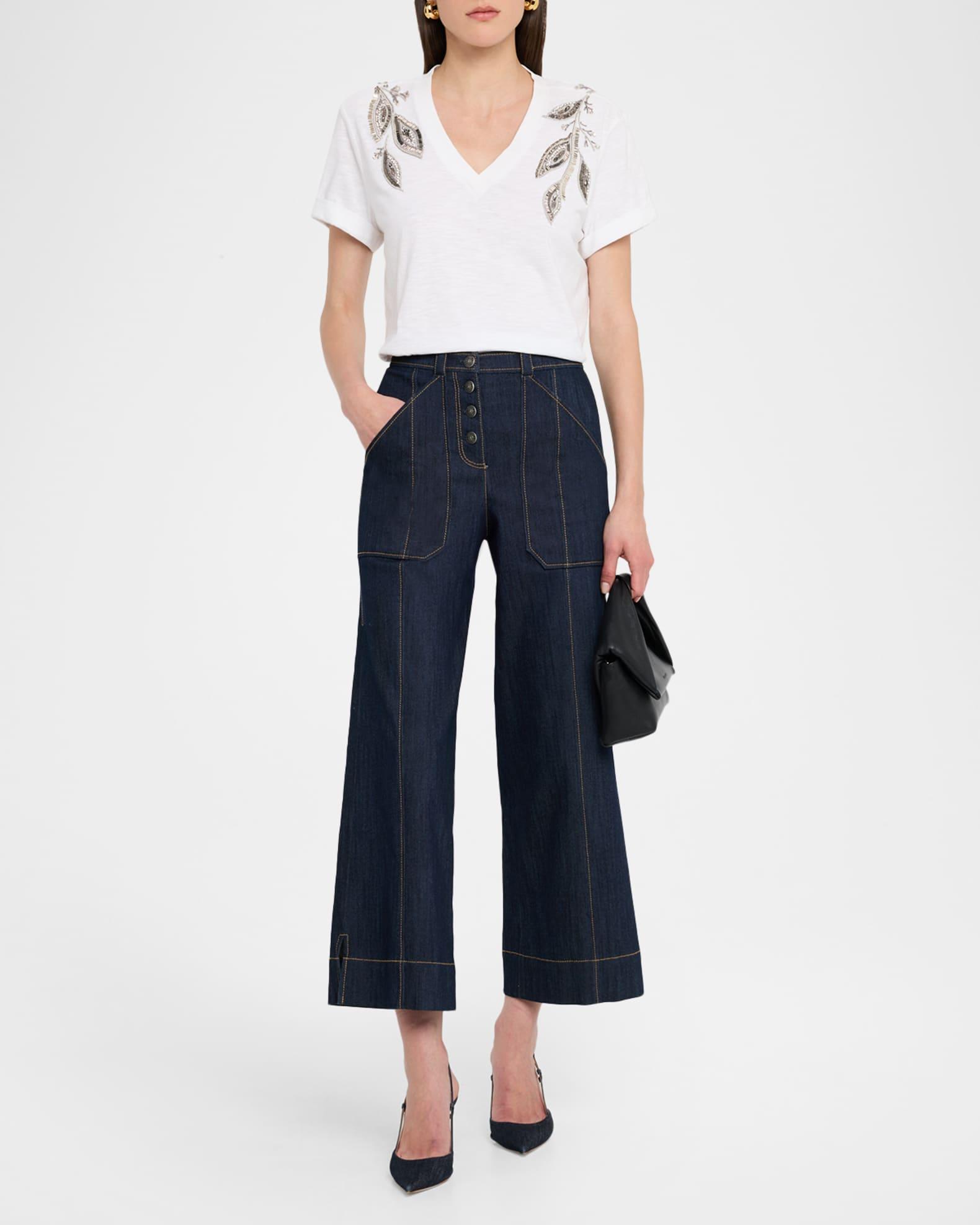 Bree V-Neck Beaded Paisley Tee Product Image