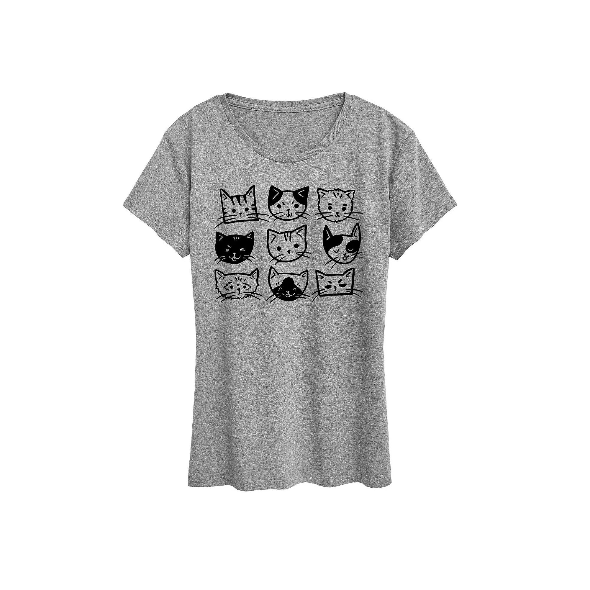 Plus Cat Faces Grid Graphic Tee, Women's,  Product Image