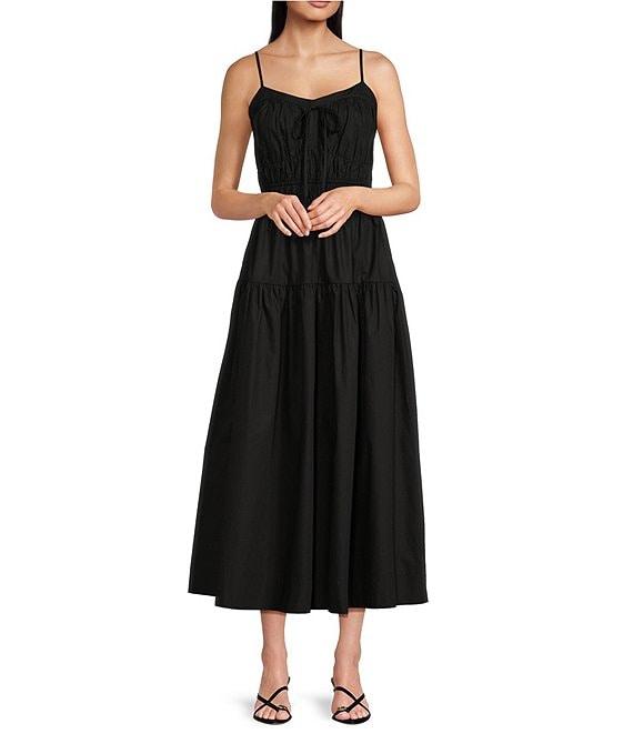 Gibson & Latimer Woven Scoop Tie Neck Spaghetti Strap Smocked Bodice Drop Waist A-Line Flounce Maxi Dress Product Image