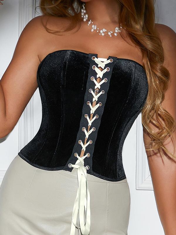 Front CenterBandage Velvet Corset Top Product Image