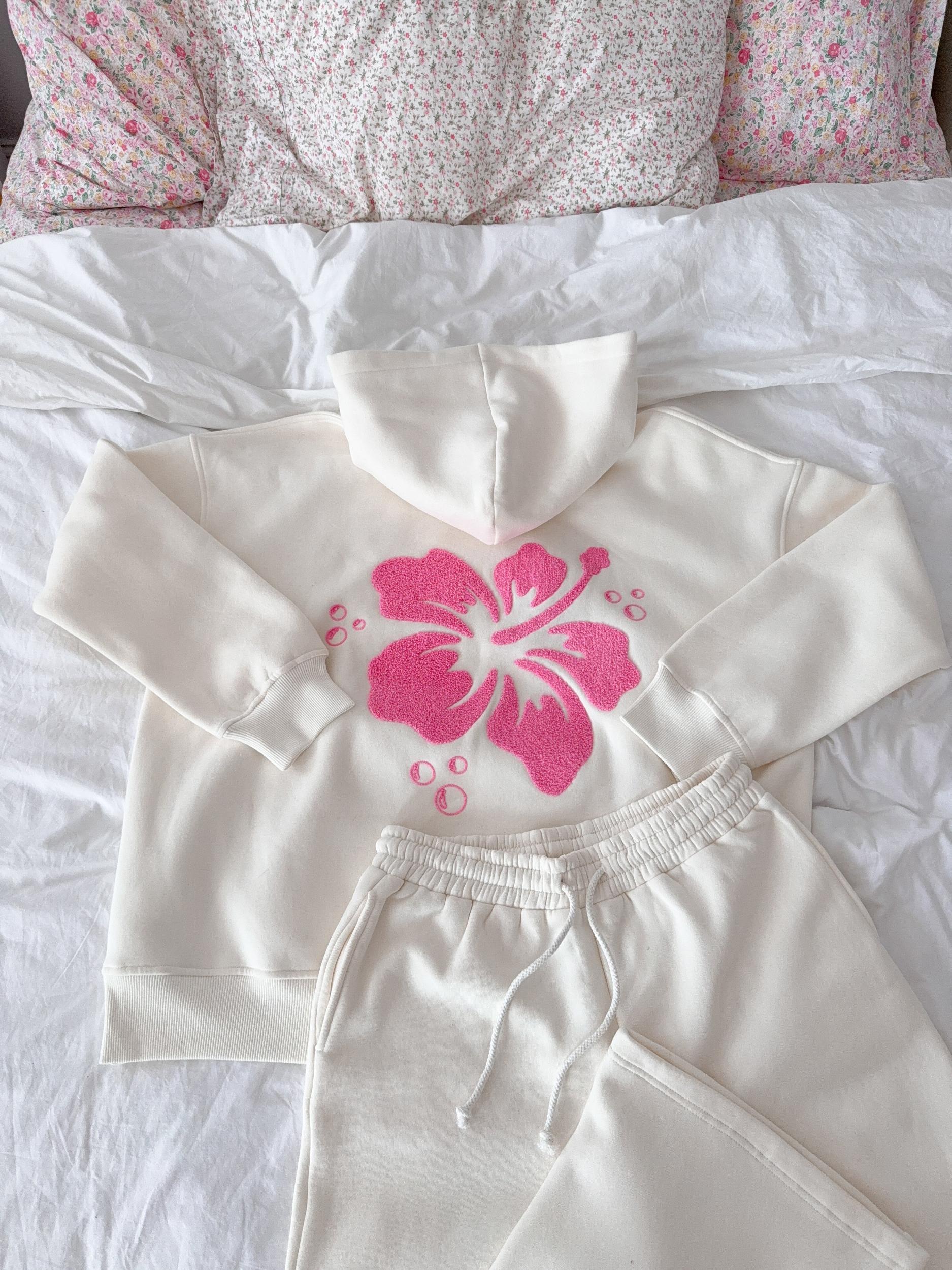 Ivory Hibiscus Flower Hoodie Product Image