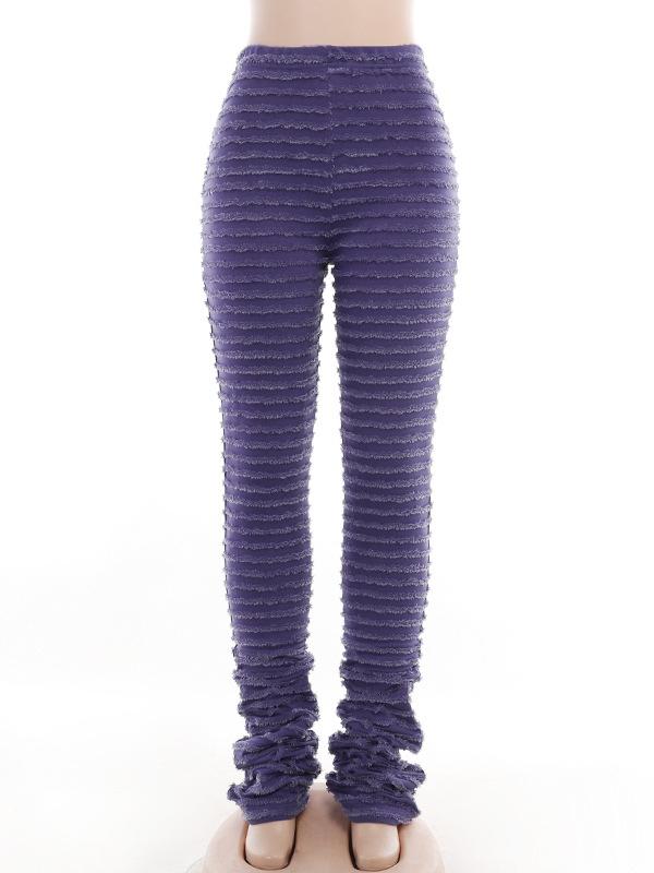 High Waisted Skinny Leg Split-Joint Striped Pants Trousers Product Image