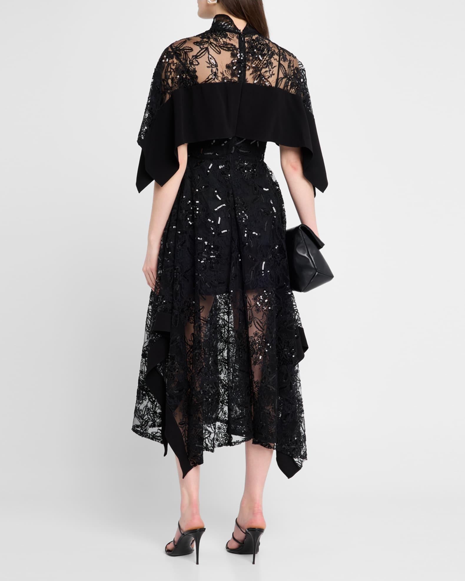 Sequined Lace Mock-Neck Flounce Dress Product Image