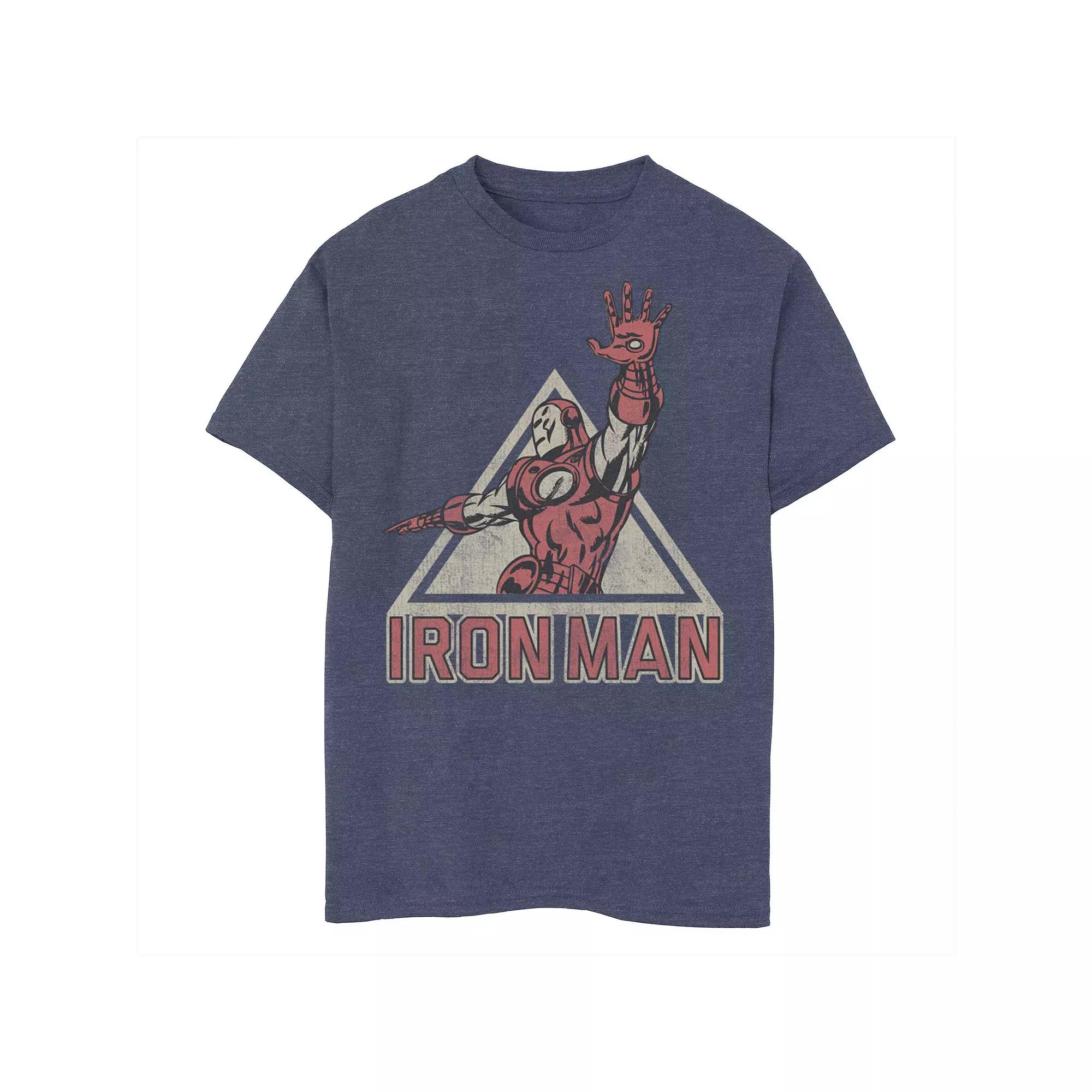Boys 8-20 Marvel Iron Man Power Triangle Retro Vintage Graphic Tee, Boys Navy Grey Product Image