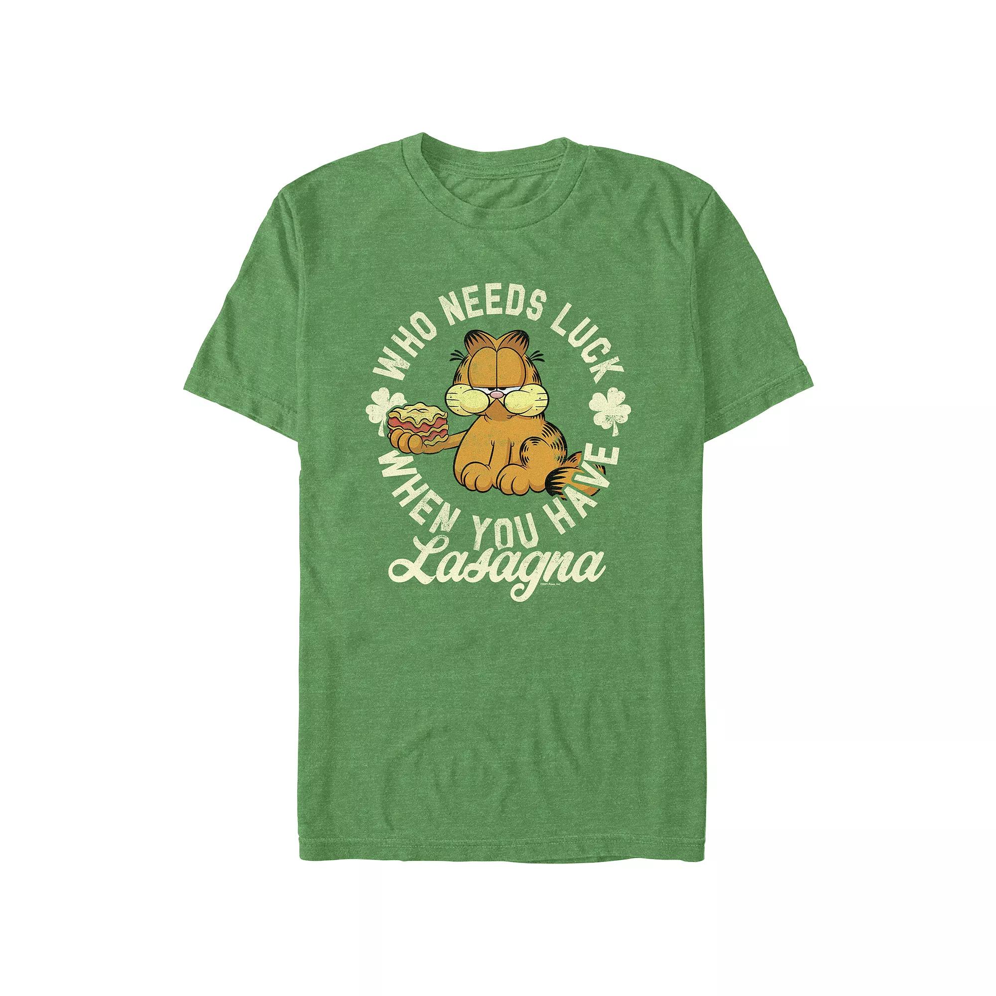 Men's Garfield Who Needs Luck When You Have Lasagna Graphic Tee, Size: XL, Kelly Grey Product Image