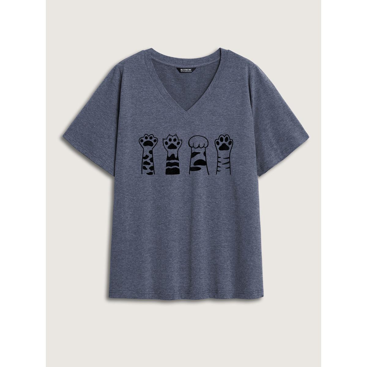 Plus Size Bookish Cat Printed Round Neck T-Shirt Indigo Women Non Animals Round Neck Everyday-Casual T-shirts BloomChic 22-24/3X Product Image