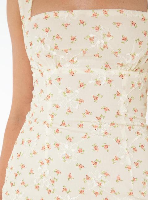 Posito Mini Dress White Floral Product Image