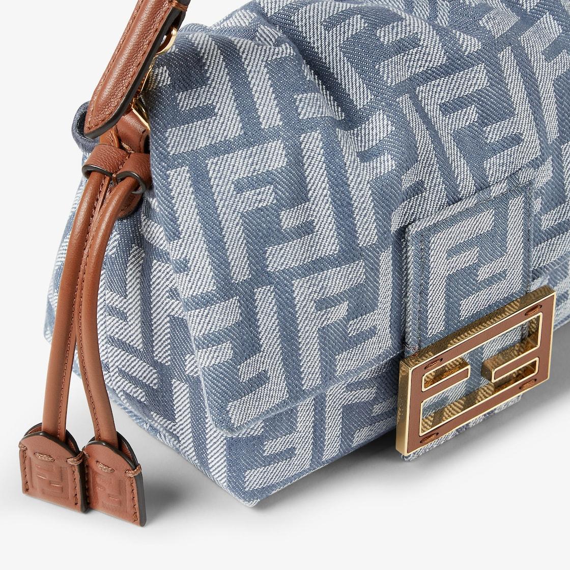 Mamma Baguette SmallBlue denim-effect FF jacquard mini-bag Product Image