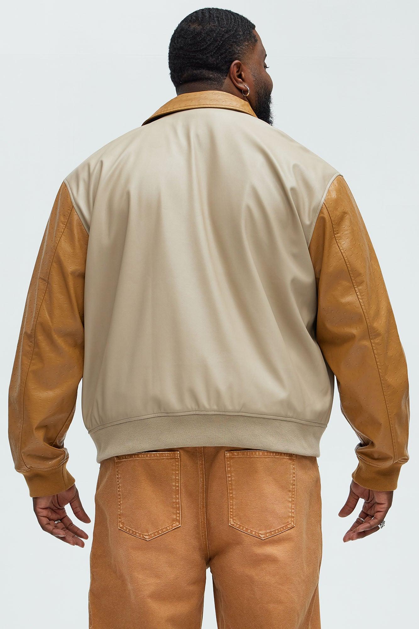The Only Contrast Faux Leather Jacket - Taupe/combo Product Image