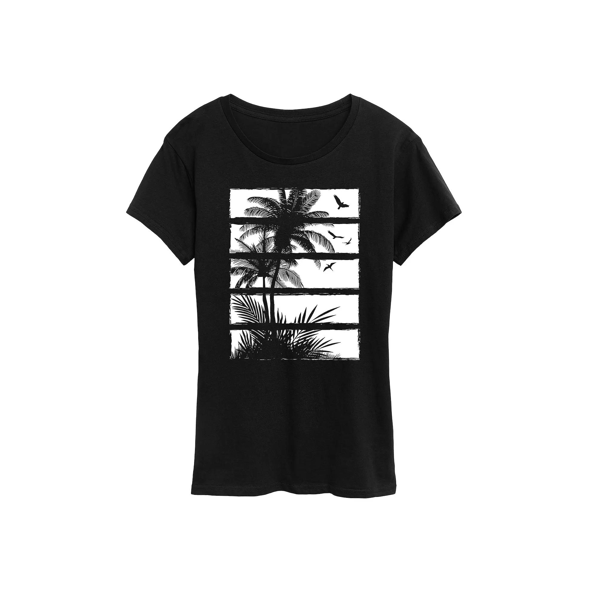 Women's Palm Tree Silhouette Panels Graphic Tee,  Product Image