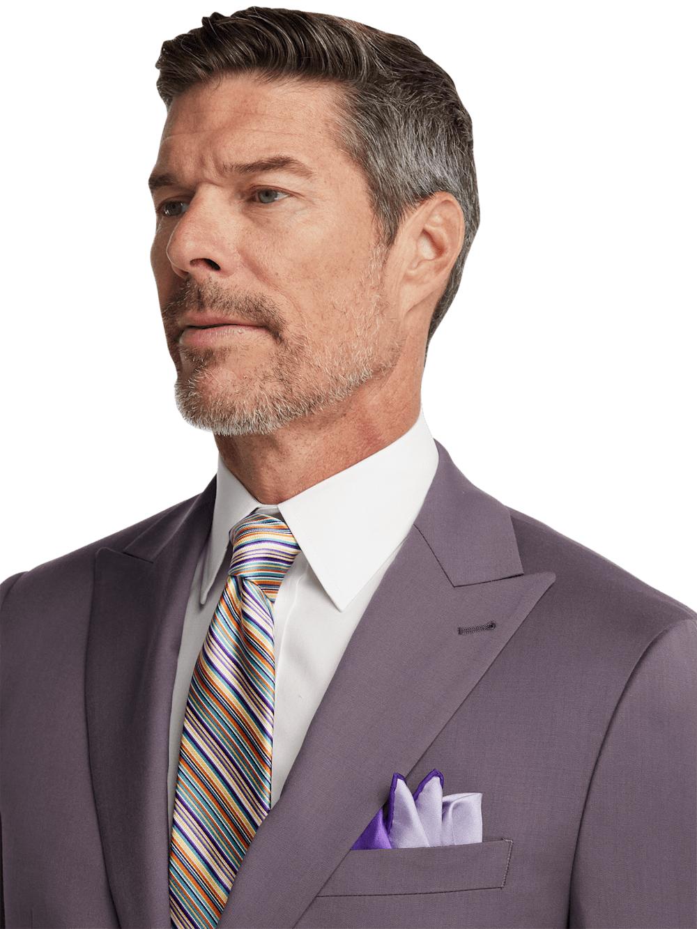 Wool Stretch Single Breasted Peak Lapel Suit Jacket - Slate Purple Product Image