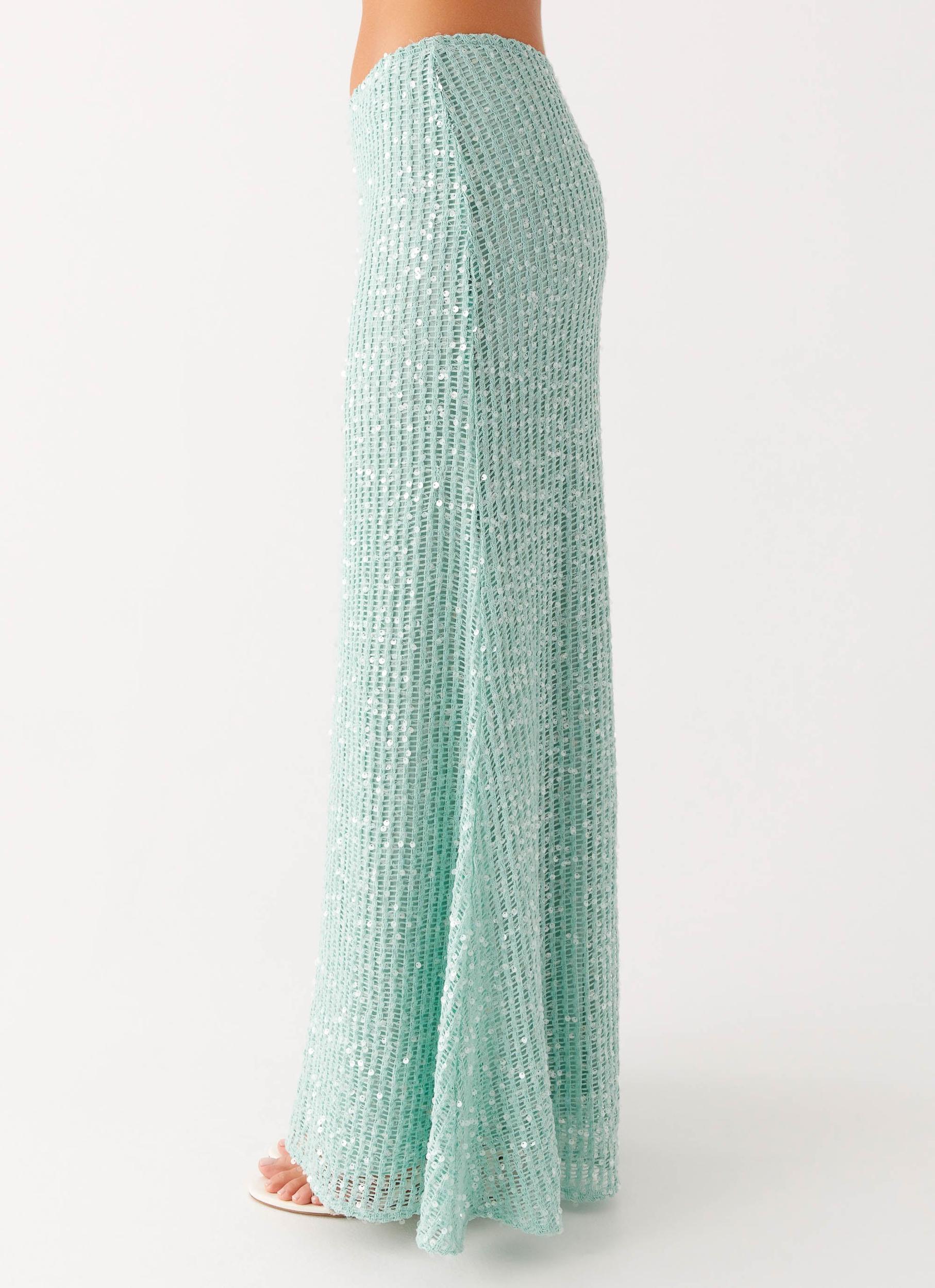Amoura Sequin Low Rise Maxi Skirt - Mint Sage Product Image