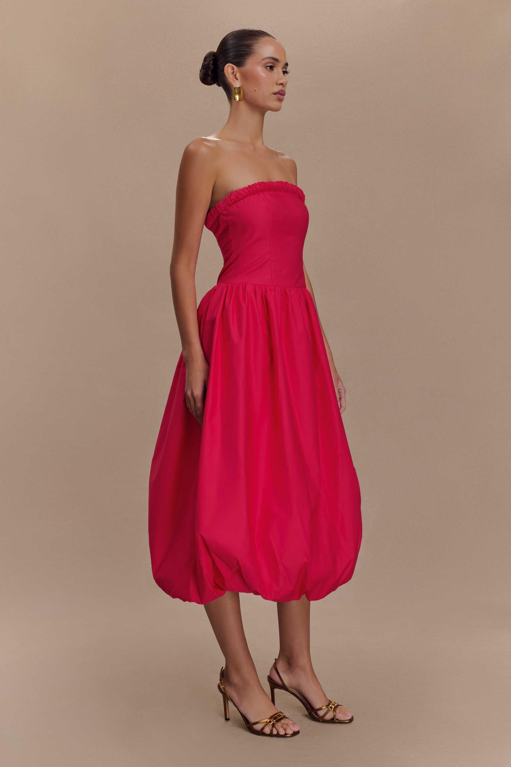 Dulce Puff Midi Dress - Raspberry Product Image