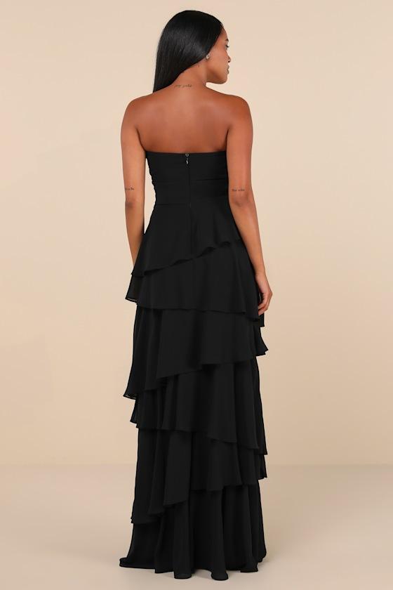 Gorgeous Essence Black Strapless Tiered Maxi Dress Product Image