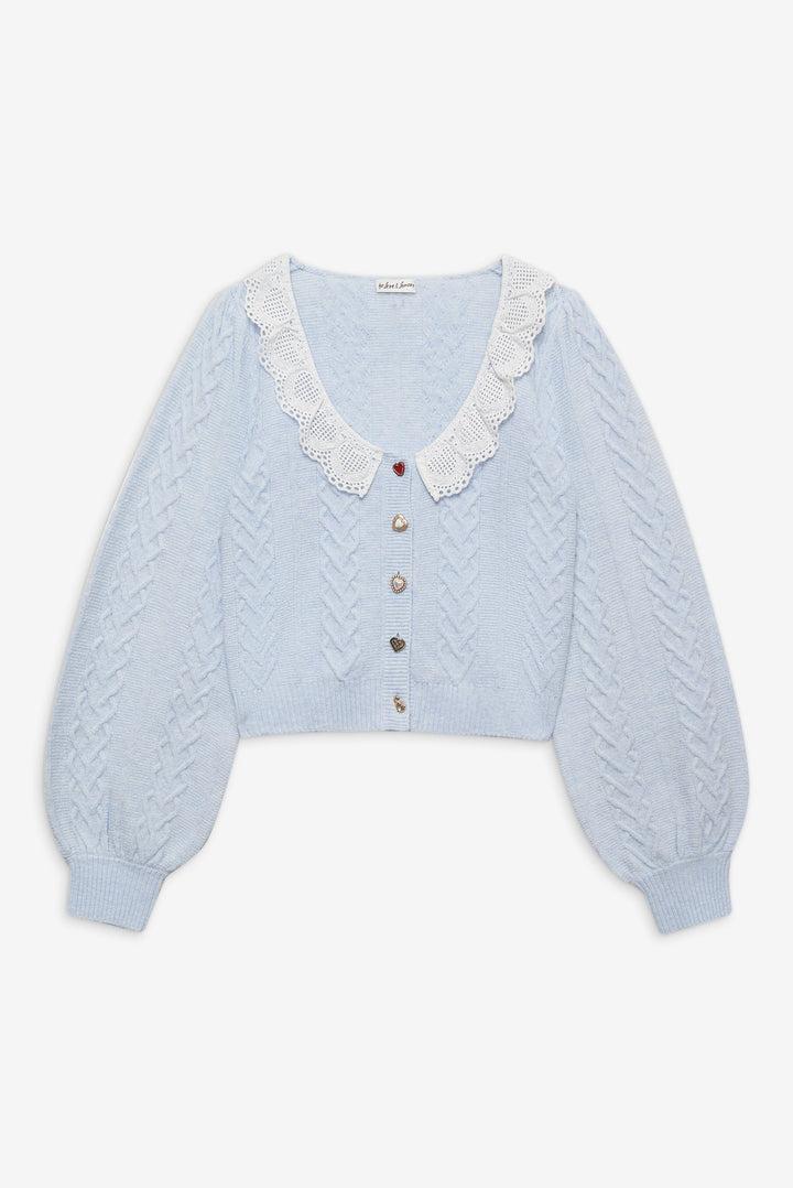 Cupid Cable Knit Cardigan — Blue Product Image