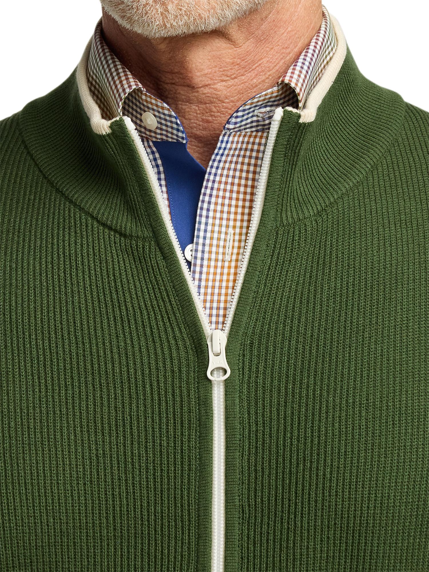 Cotton Full Zip Mock Neck Vest - Green Product Image