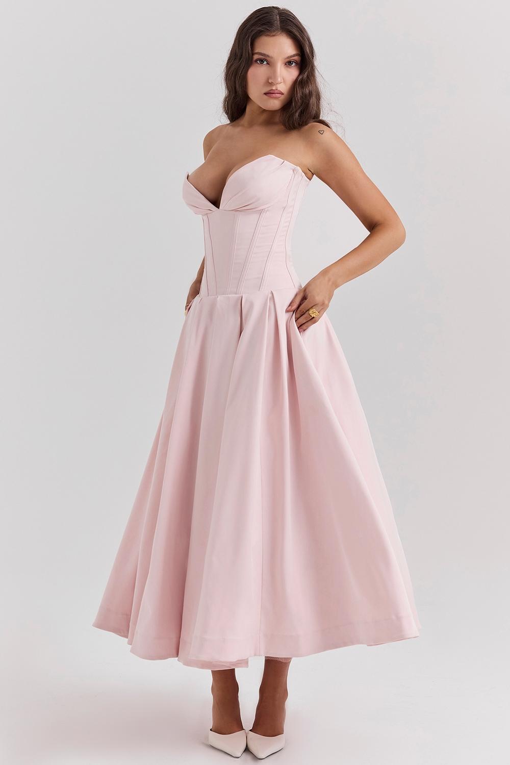 Lady  ballerina pink strapless midi dress Product Image