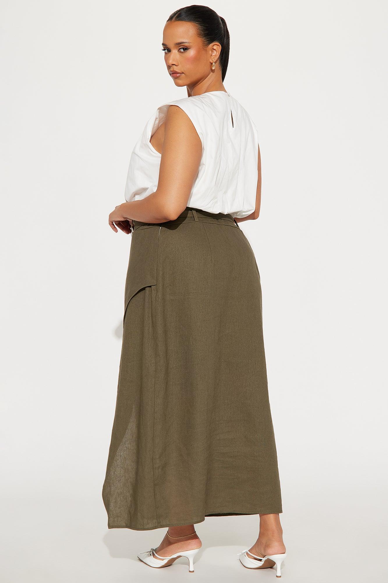 Kamala Belted Linen Midi Dress - Olive Product Image