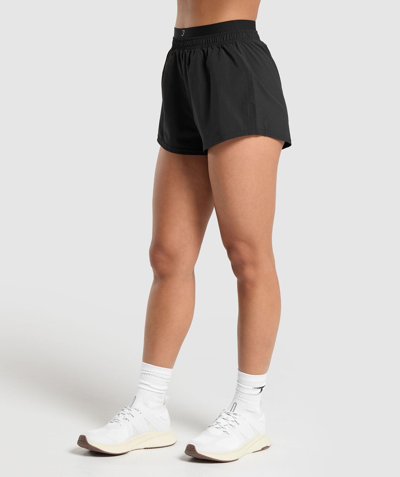 Gymshark Double Waistband Shorts - Black/Black Female Product Image
