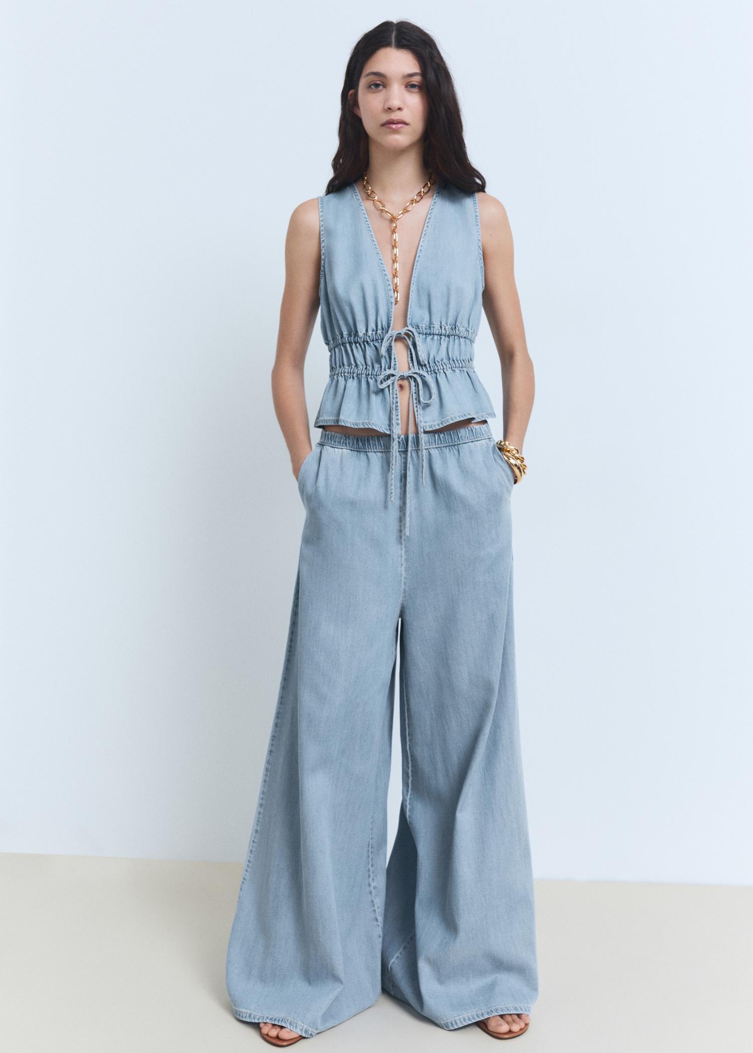 Lyocell palazzo pants - Women | MANGO USA Product Image