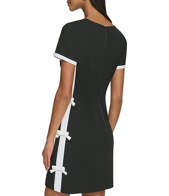 KARL LAGERFELD PARIS Stretch Crepe Square Neck Short Sleeve Side Bow Sheath Dress Product Image