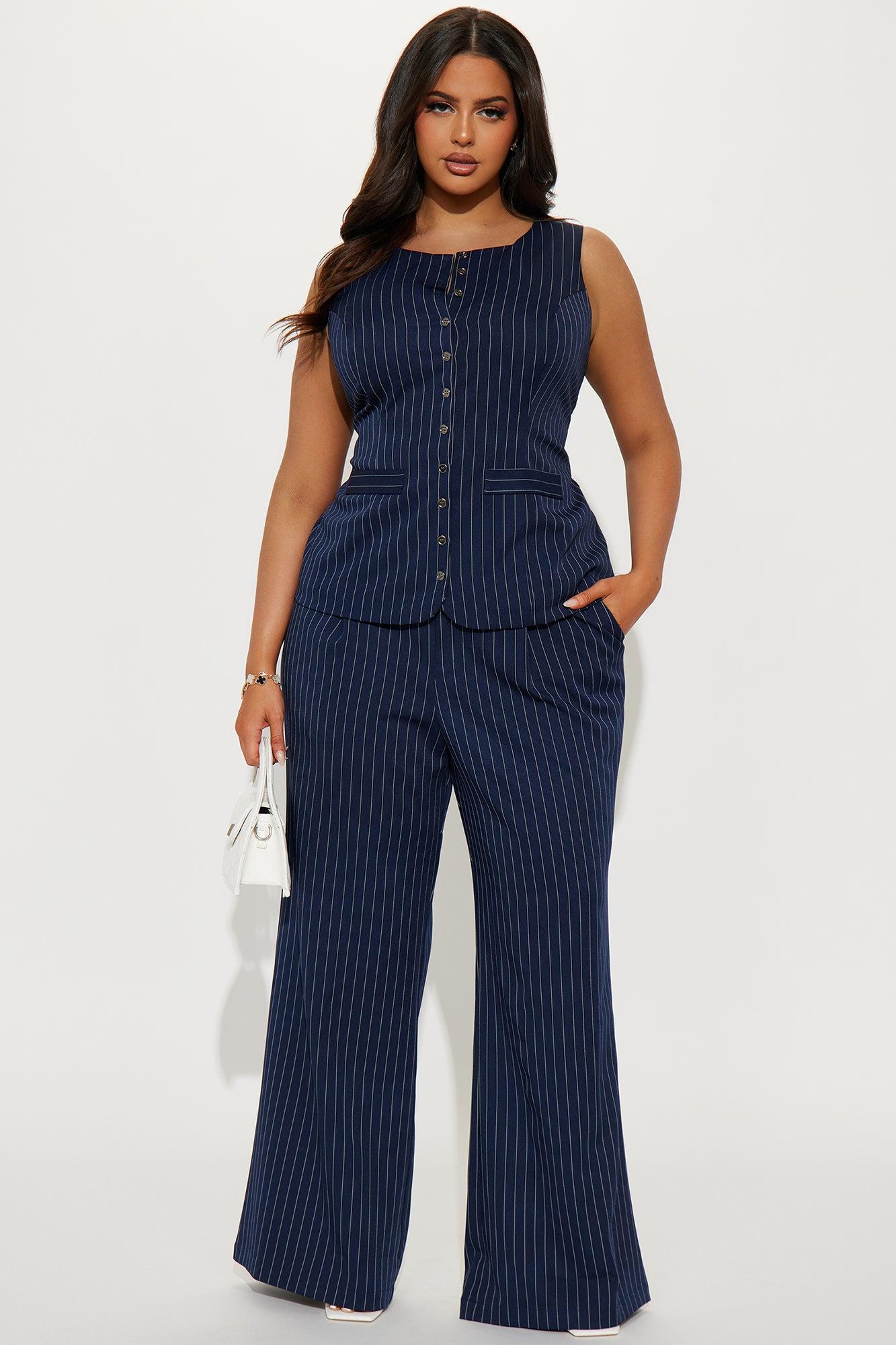 Stephanie Pinstripe Vest Pant Set - Navy Product Image