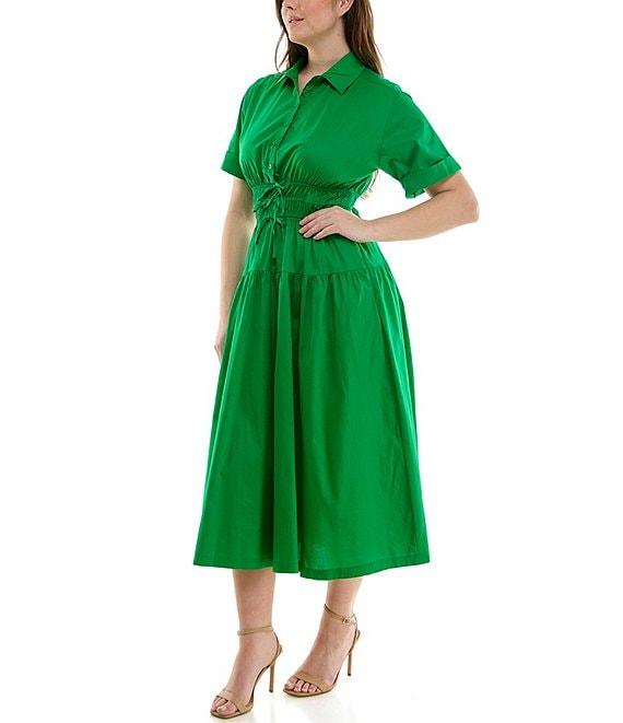 Moda Tara Plus Size Short Sleeve Button Front Poplin Shirt Dress Product Image