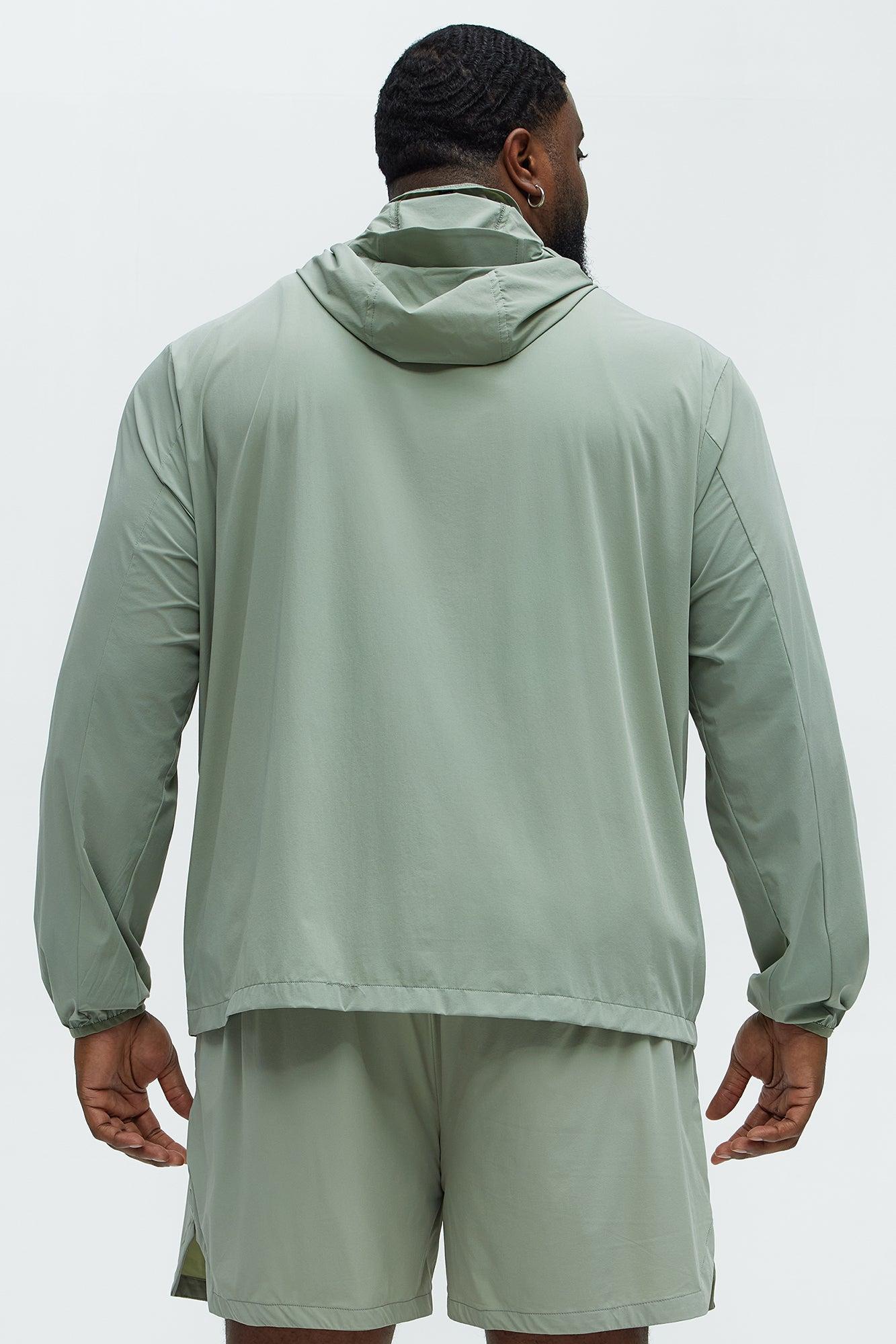 Lightweight Stretch Hooded Running Windbreaker Jacket - Sage Product Image