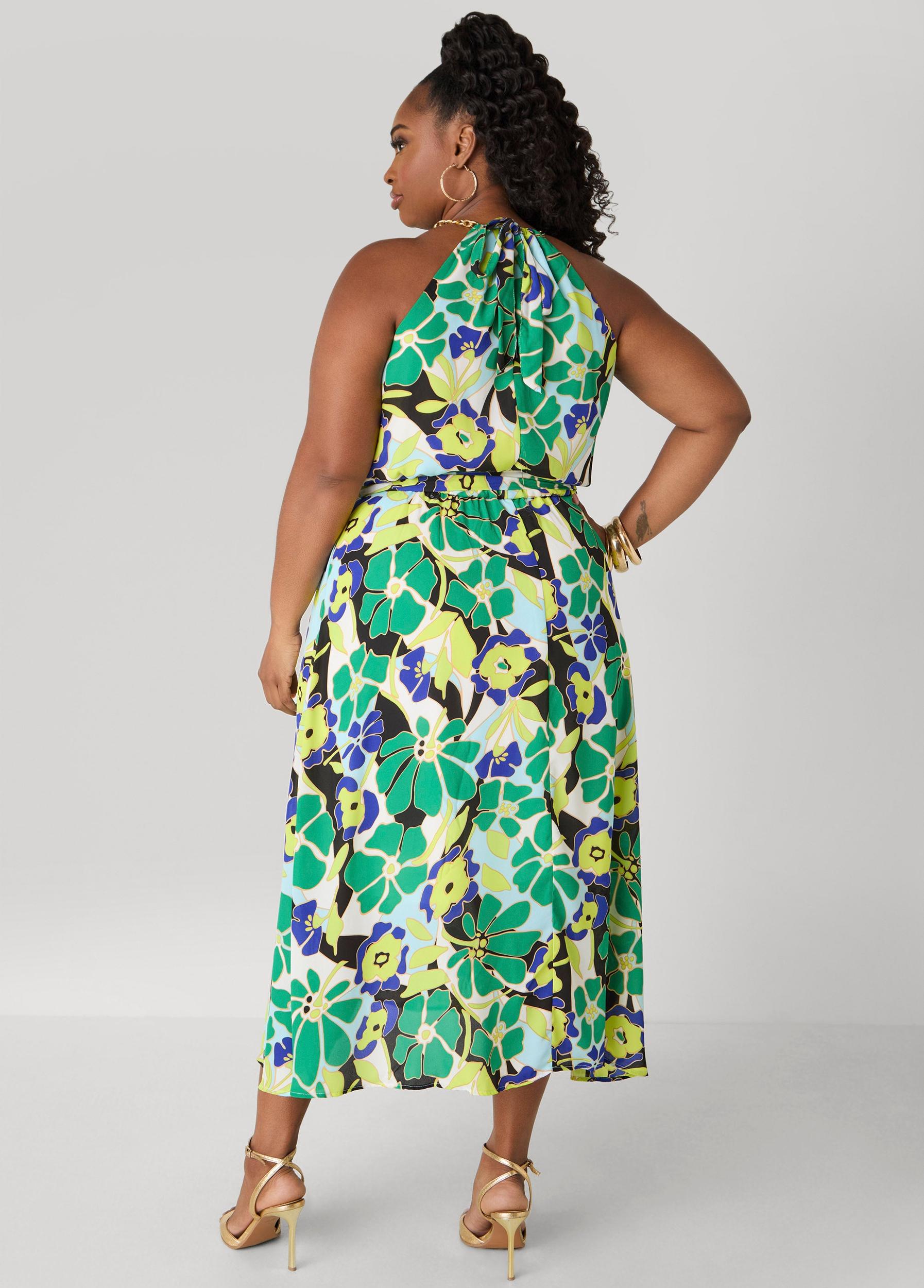 Plus Size Chain Trimmed Floral Print Dress Ashley Stewart Product Image