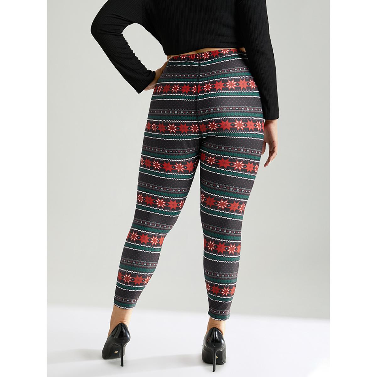 Plus Size Snowflake Striped Very Stretchy Ankle Leggings Women Black Casual High stretch Skinny High Rise Festival-Christmas Leggings BloomChic 22-24/3X Product Image