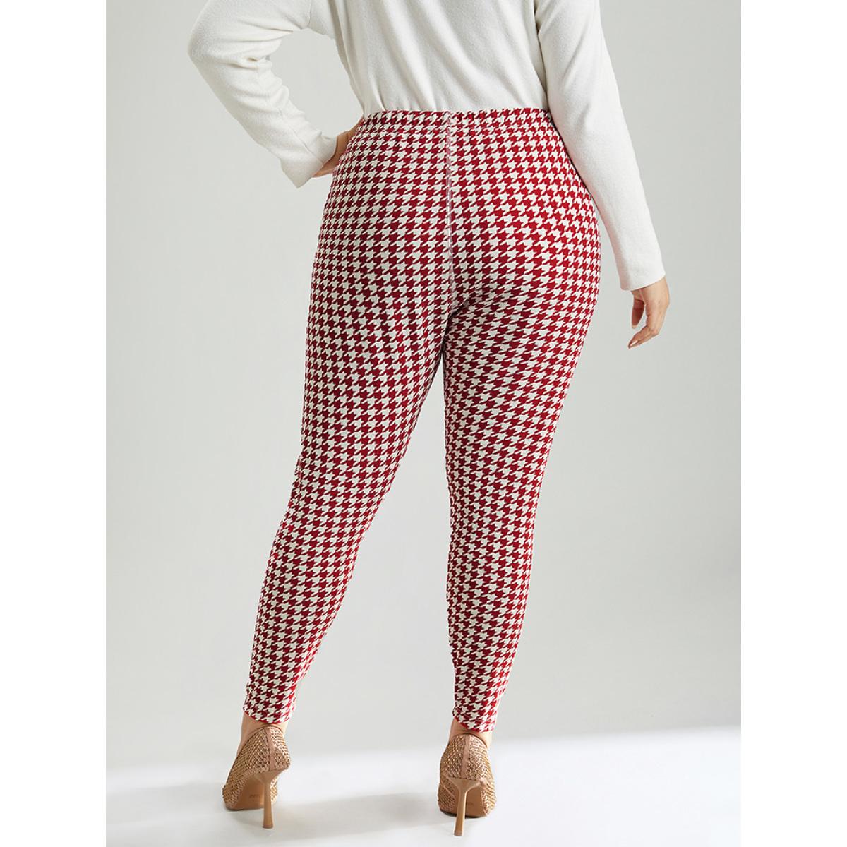 Plus Size Christmas Houndstooth Elastic Waist High Rise Leggings Women Raspberry Elegant High stretch Skinny High Rise Dailywear Leggings BloomChic 26/4X Product Image